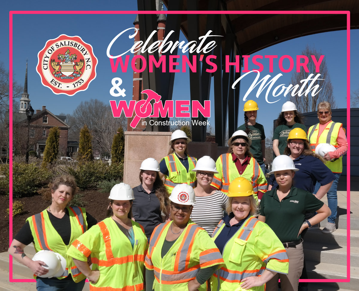 Celebrate women's history month and Women in Construction; group of women smiling and wearing hard hats.